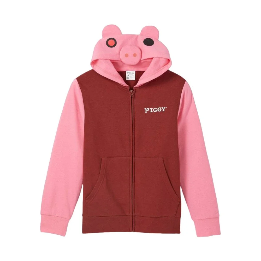 Boys Piggy Cosplay Hooded Sweatshirt Pink/Burgundy Size S - Picture 1 of 4